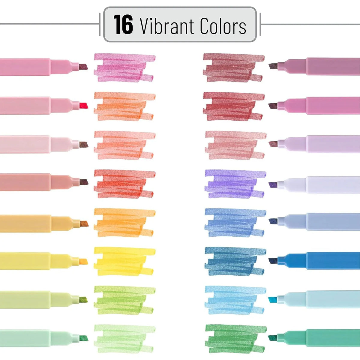 Aesthetic Highlighters, Chisel Tip, 16 Pack