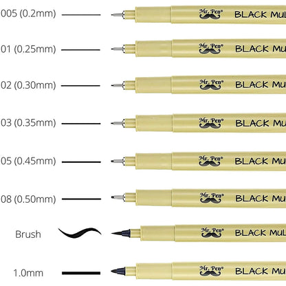 Fineliner Drawing Pens, 8 Pack Black Multiliner Set, Waterproof Ink for Sketching, Notes & Bible Journaling