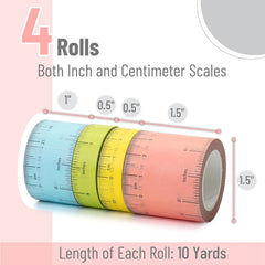 Ruler Washi Tape 4-Pack, 10 Yards Each, Measuring Tape