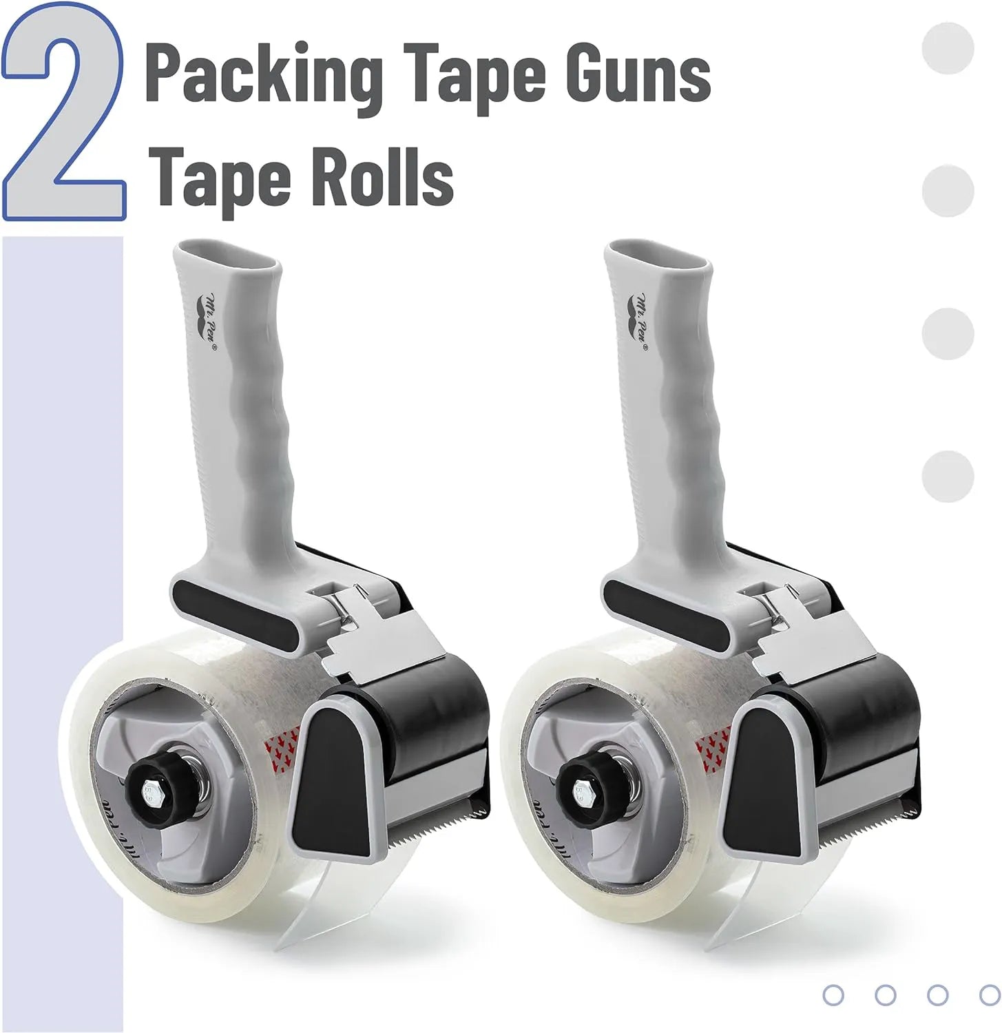 Heavy Duty 2-Inch Packing Tape Dispenser Gun (2 Pack) with 2 Tape Rolls - Black