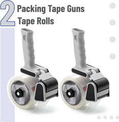 Heavy Duty 2-Inch Packing Tape Dispenser Gun (2 Pack) with 2 Tape Rolls - Black