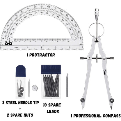 Metal Compass and Transparent Protractor Set