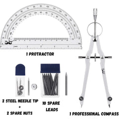 Metal Compass and Transparent Protractor Set