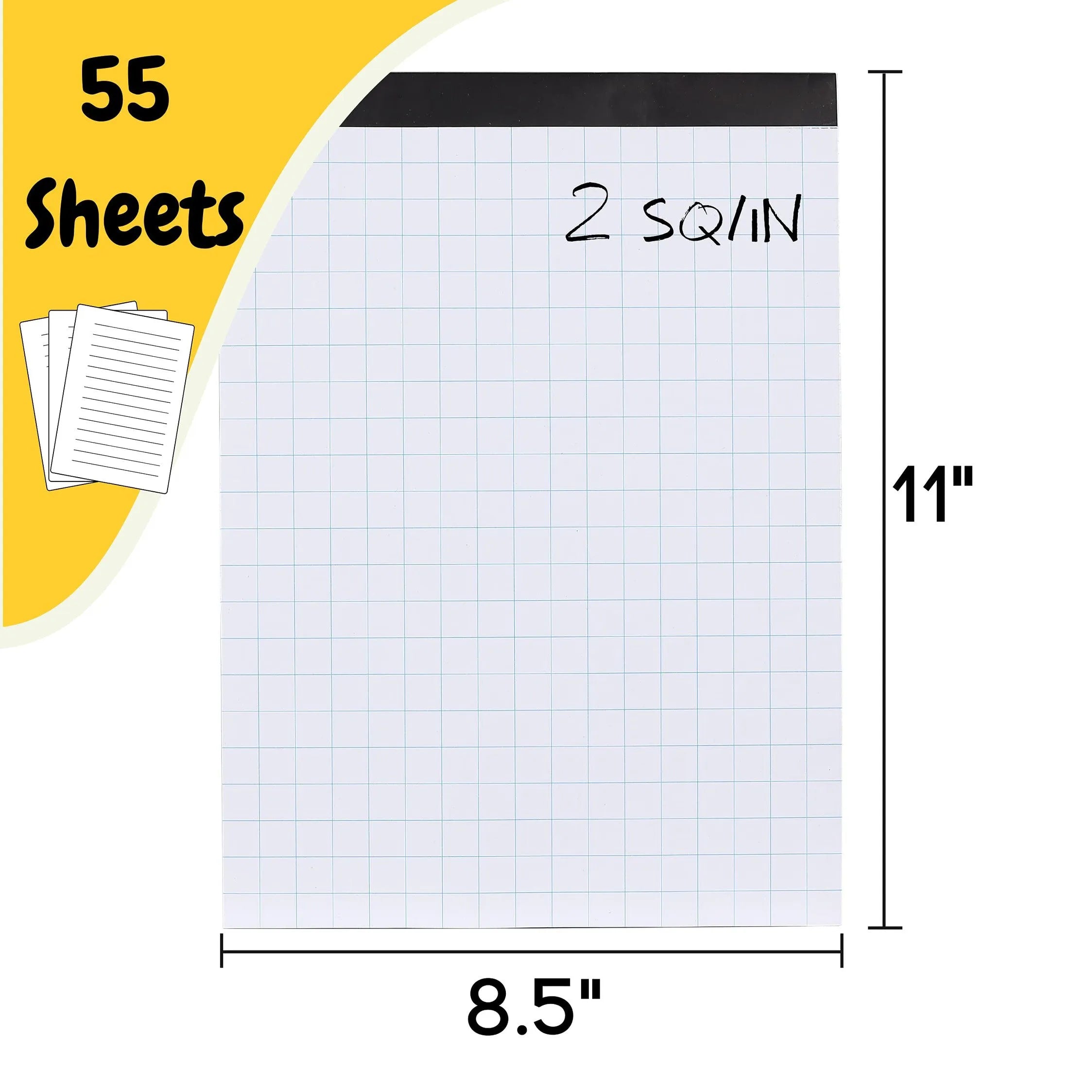 Graph Paper Pad 8.5 x 11, 2x2 Grid, 55 Sheets, Quad Ruled
