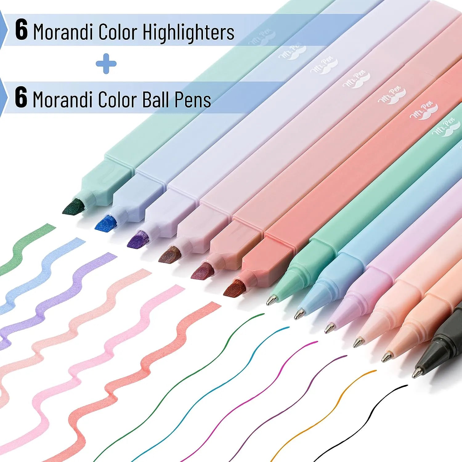 Morandi Bible Highlighters & Pens, 12-Pack, No Bleed, Aesthetic Set