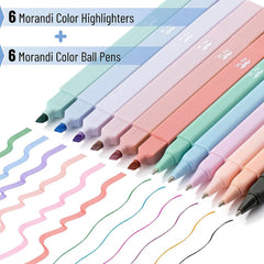 Aesthetic Highlighters & Ballpoint Pens, 12 Pack