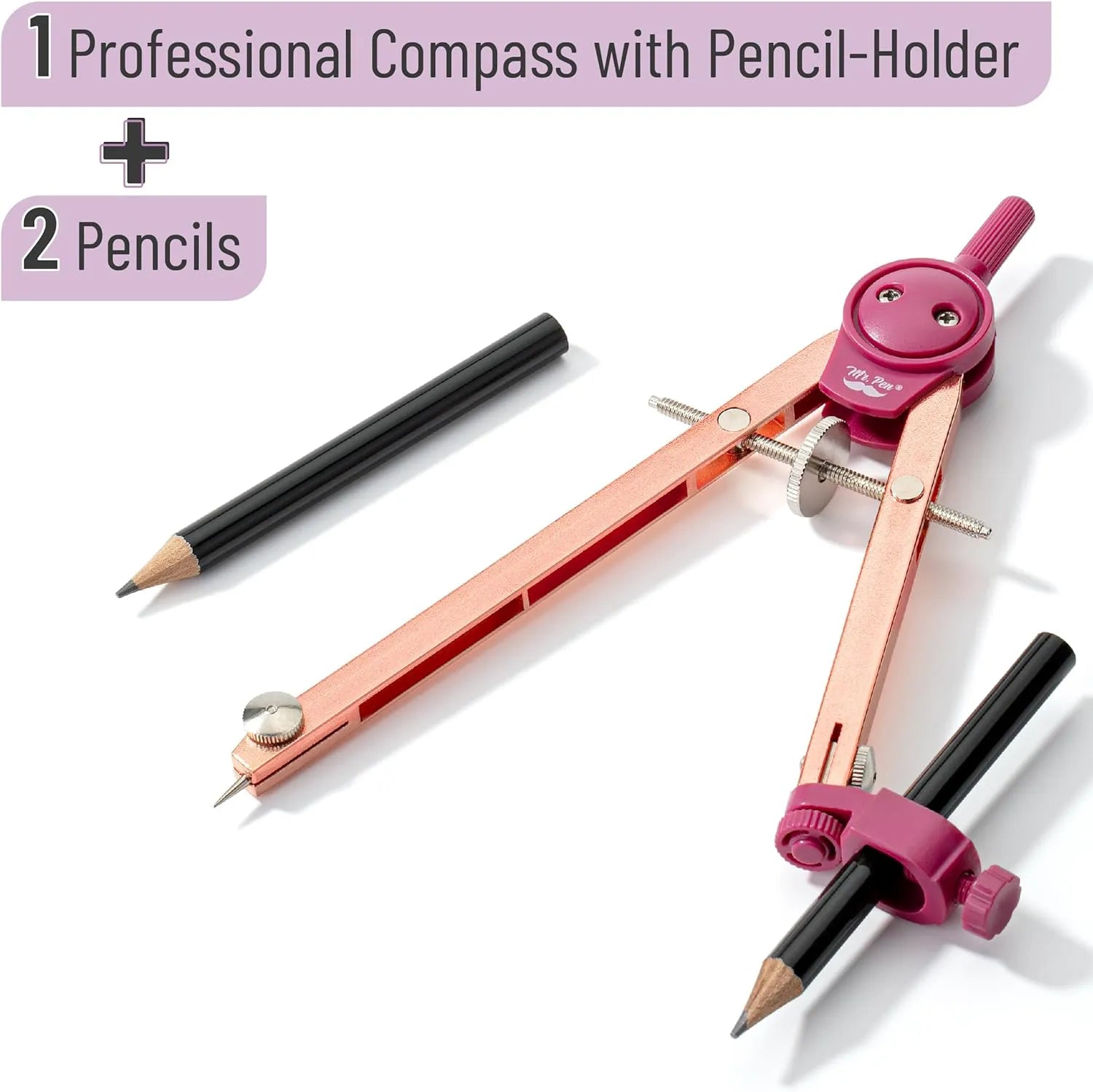 Rose Gold Drawing Compass for Geometry, Draws Up to 11 Inches