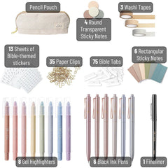 Selah Bible Journaling Kit with No-Bleed Pens, Gel Highlighters, Tabs, Washi Tape & Stickers