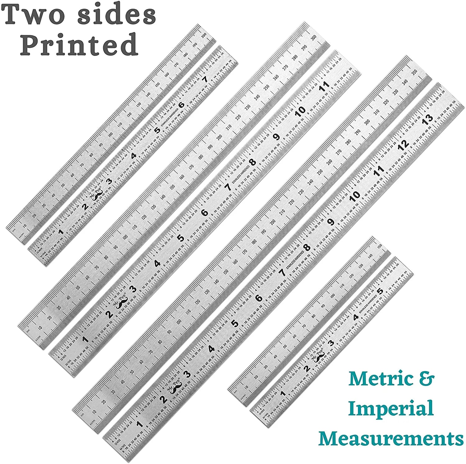 Stainless Steel Ruler Set (4-Pack) - 6, 8, 12, 14 Inches