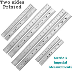 Stainless Steel Ruler Set (4-Pack) - 6, 8, 12, 14 Inches