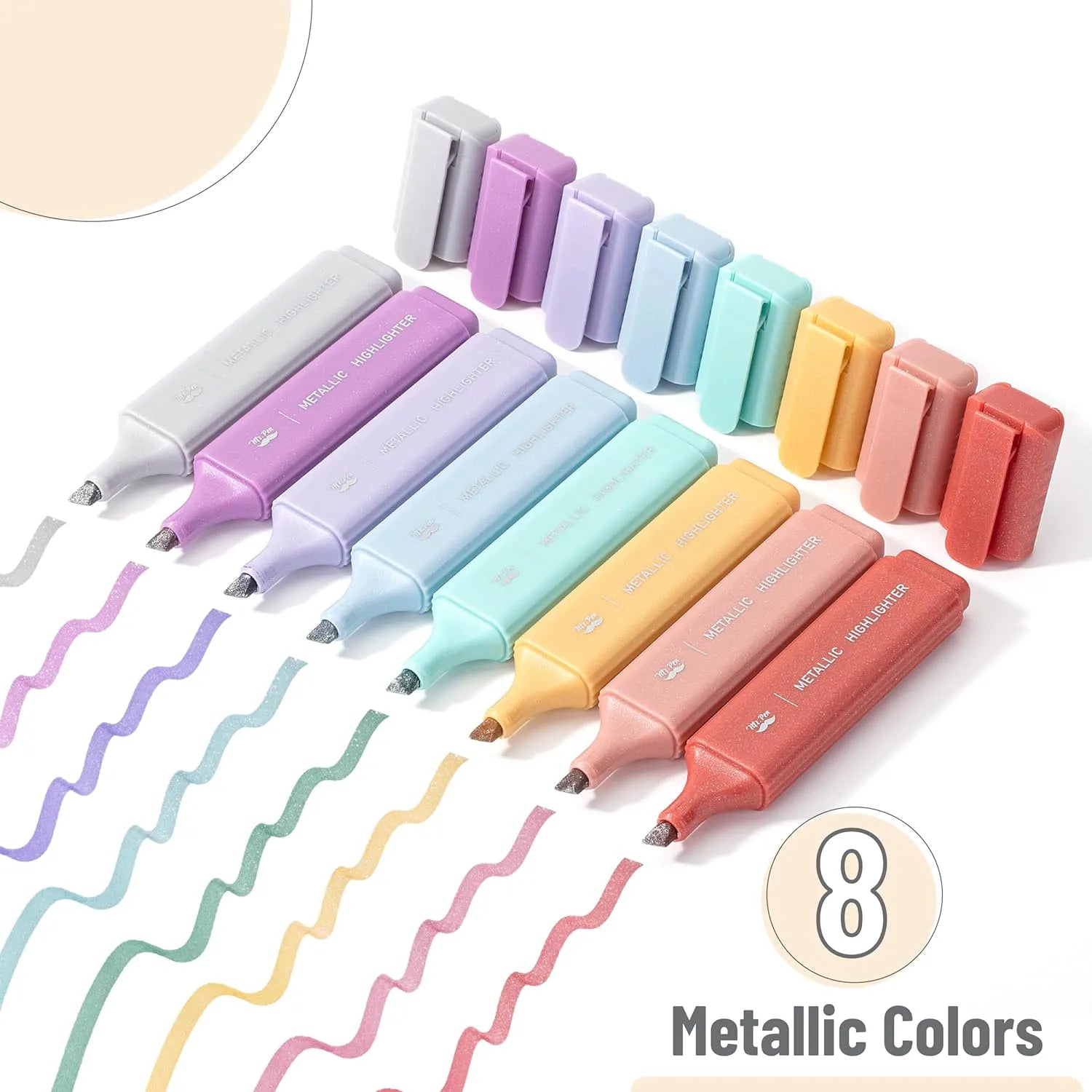 Glitter Highlighters 8-Pack: Metallic Chisel Tip, Aesthetic & Cute for School, Journaling & Crafts
