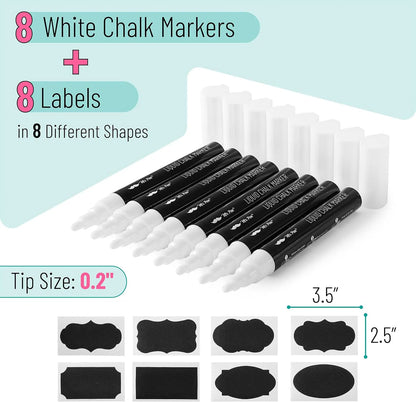 White Chalk Markers (8 Pack) with Reversible Tip - Erasable