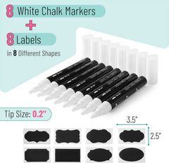White Chalk Markers (8 Pack) with Reversible Tip - Erasable