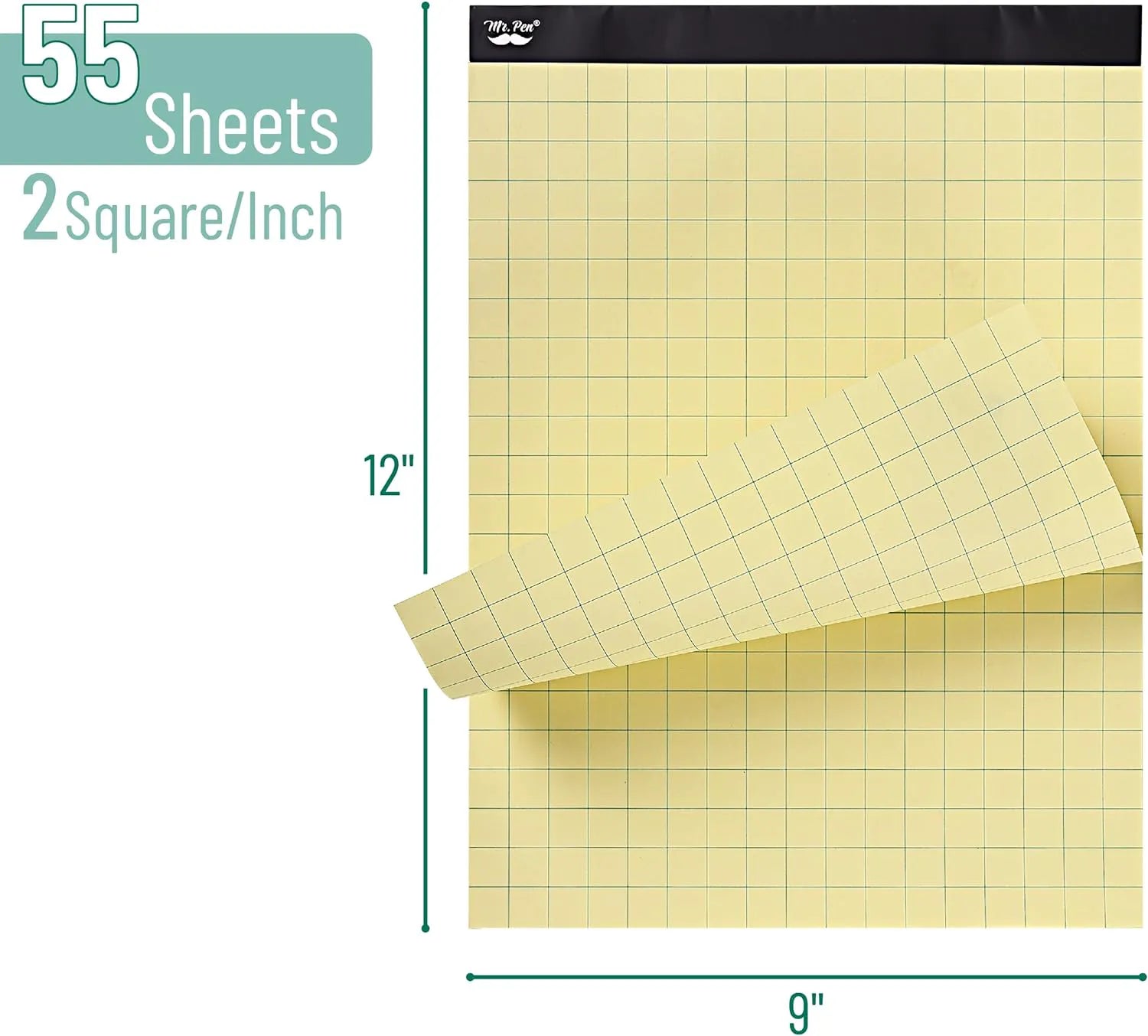 Yellow Graph Paper 11x8.5, 2x2 Grid (1/2 inch), 55 Sheets