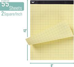 Yellow Graph Paper 11x8.5, 2x2 Grid (1/2 inch), 55 Sheets