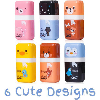 Cute Pencil Erasers for Kids - 6 Pack with Covers & Rollers