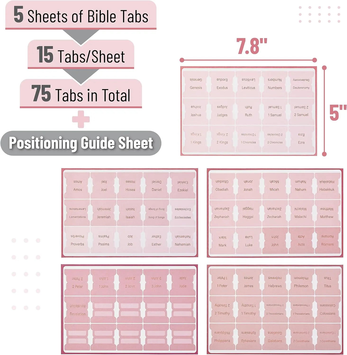 Mr. Pen Bible Tabs - 75 Laminated Pink Shade Index Tabs for Women & Men, Bible Book Labels for Study