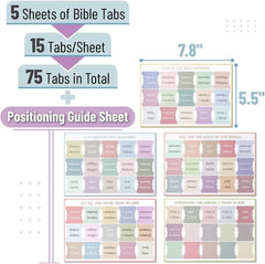 Bible Tabs - 75 Minimal Morandi Laminated Tabs, Easy Apply for Old & New Testament, Neutral Designs