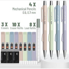 Pastel Mechanical Pencil Set - 4 Pack with 0.5 & 0.7mm Leads