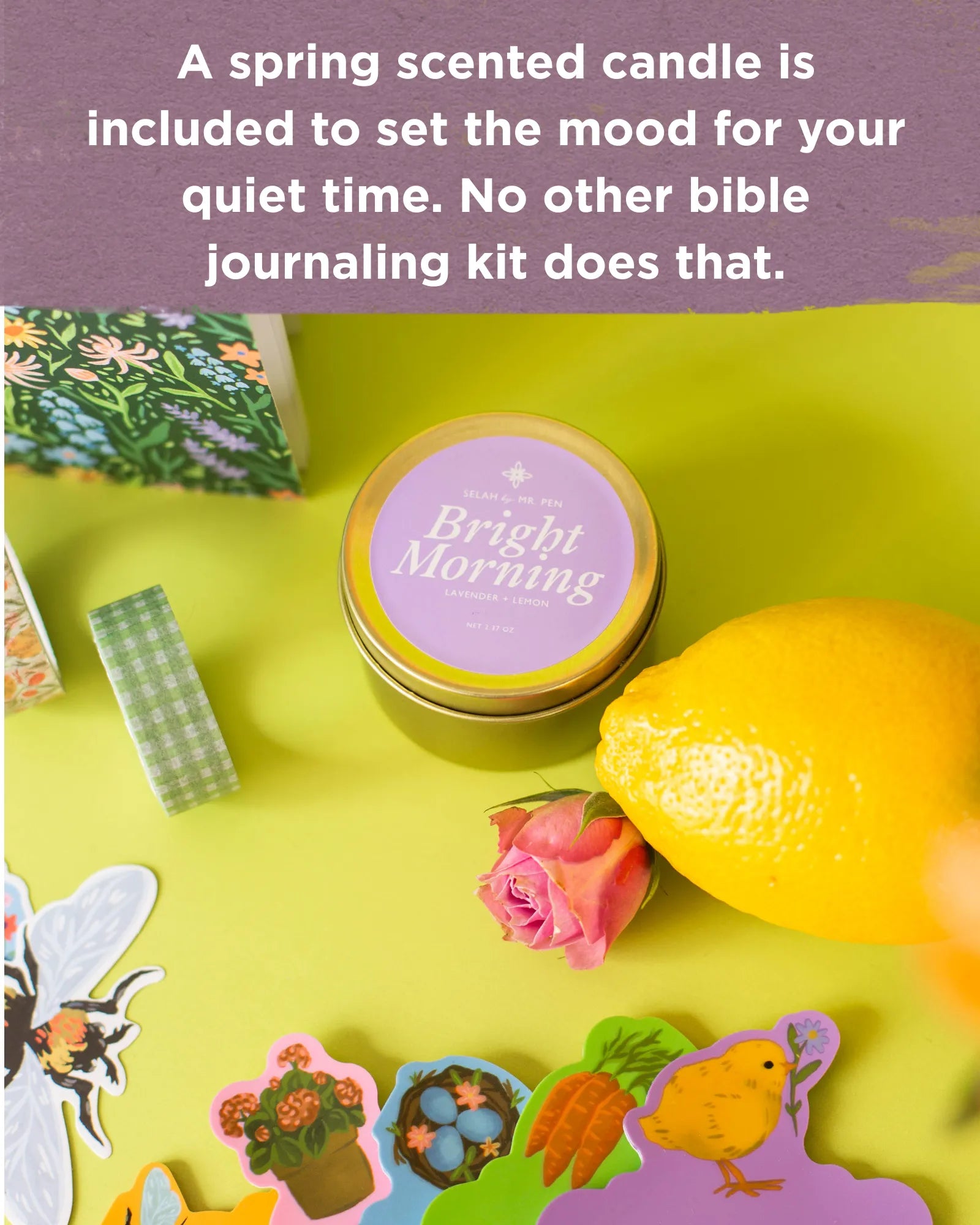 Mr. Pen Spring Bible Journaling Kit - Limited Edition Gift Set with Highlighters, Gel Pens, Washi Tape, Sticky Notes, Stickers, Scented Candle, and Bookmark