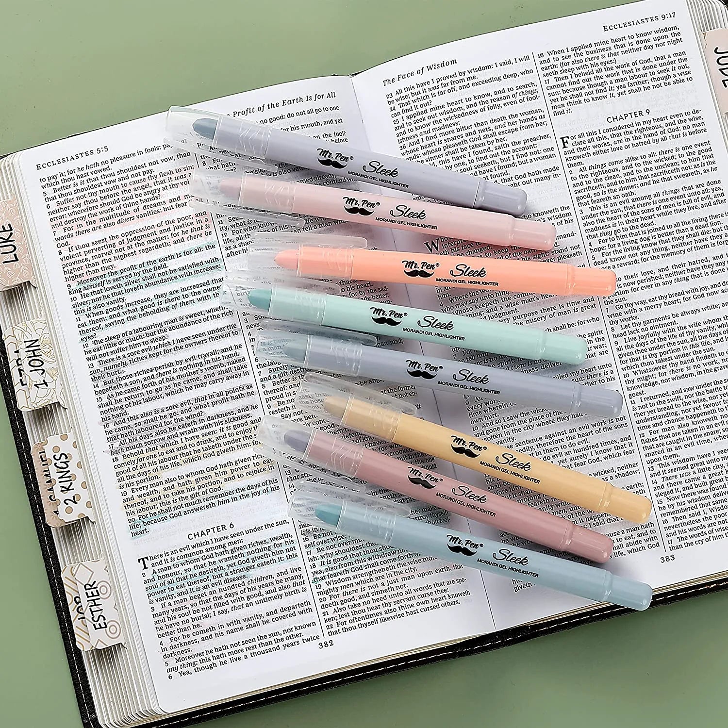 Gel Highlighters, 8 Pack, No-Bleed, Twist-Up Design, Sharpenable Tips, Smooth Glide, Perfect for Bible Pages