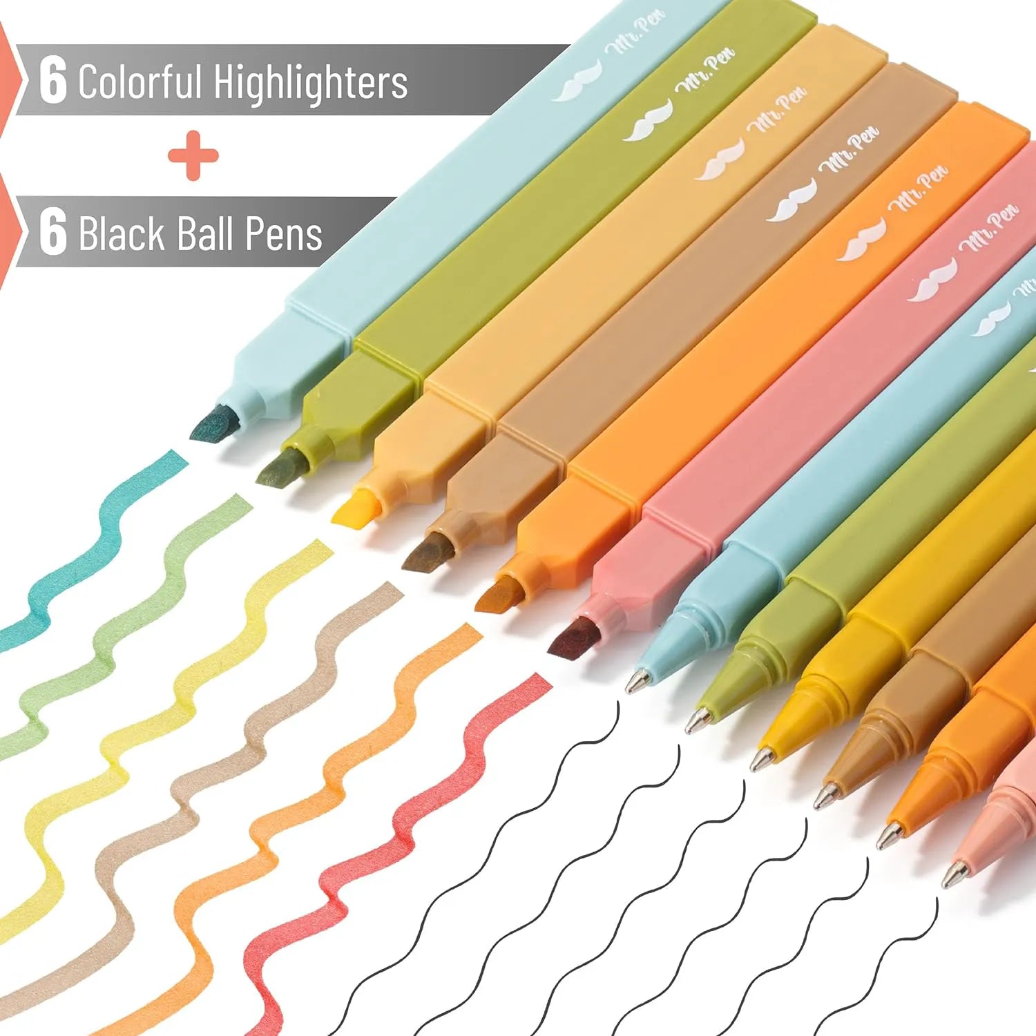 Aesthetic No-Bleed Highlighters & Pens, 12-Pack Pastel Set for Bible Study