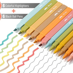 Aesthetic No-Bleed Highlighters & Pens, 12-Pack Pastel Set for Bible Study