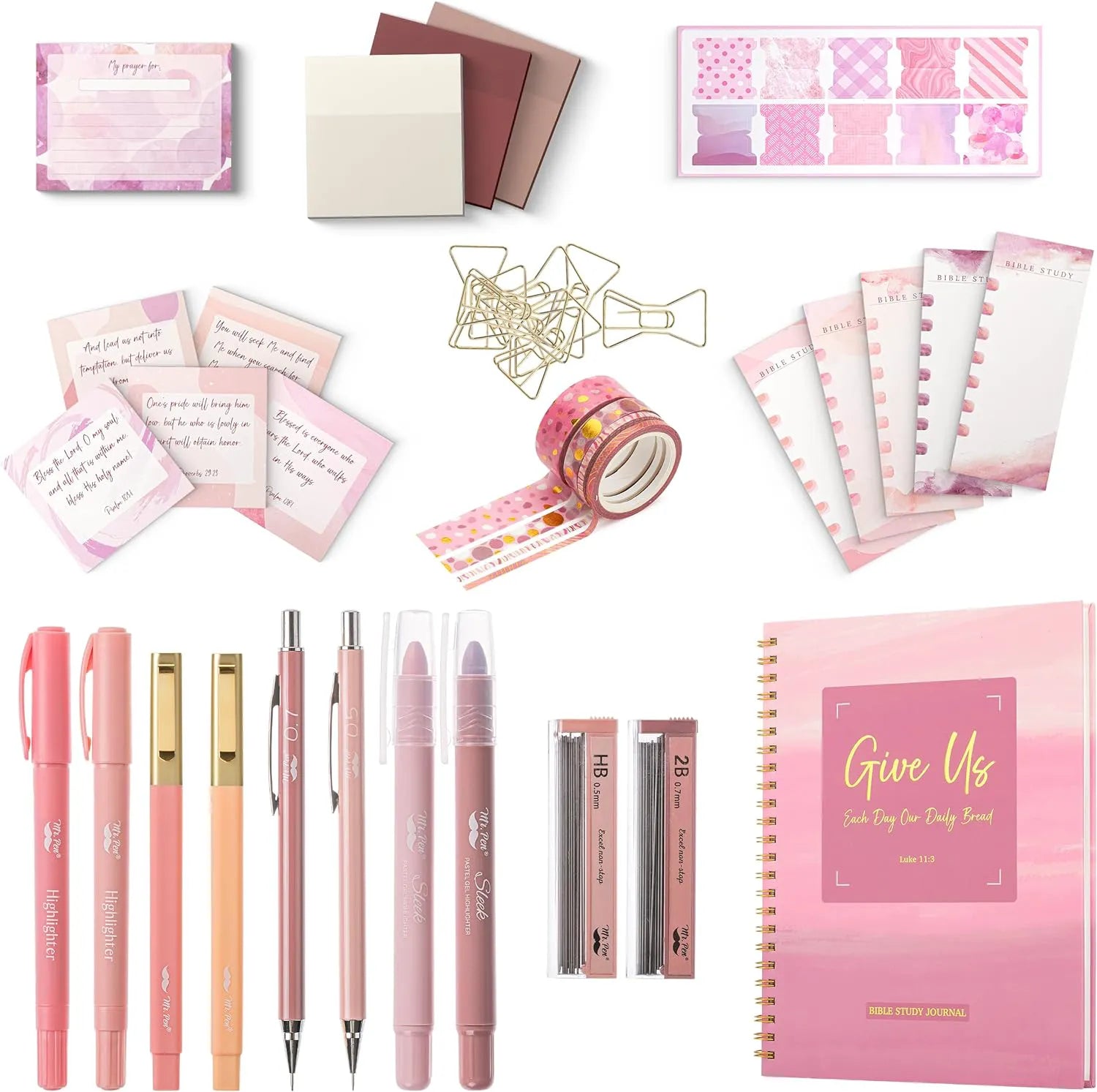 Pink Bible Journaling Kit with No-Bleed Highlighters and Pens