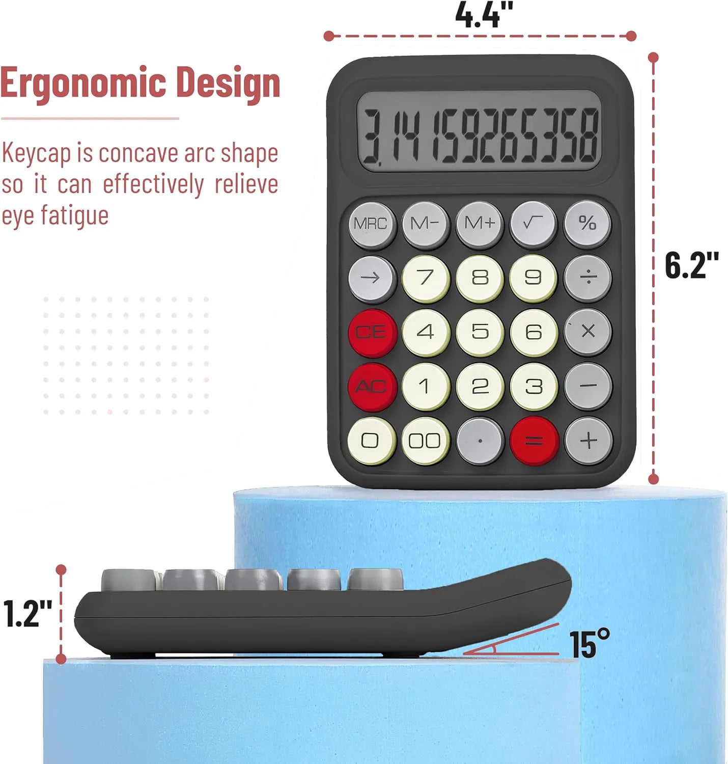 Mechanical Switch Calculator with 12-Digit Large LCD Display and Round Grey Keys