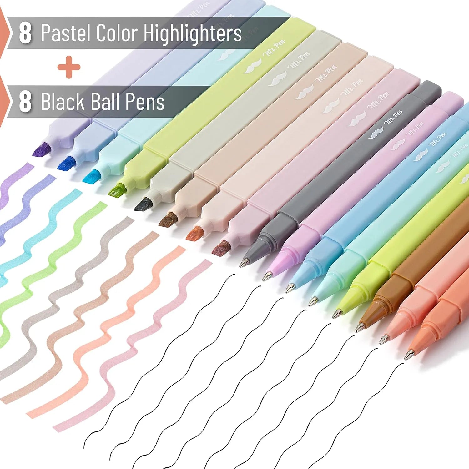 16 Pack No-Bleed Bible Highlighters & Pens, Pastel Colors, Black Ink, Aesthetic Design