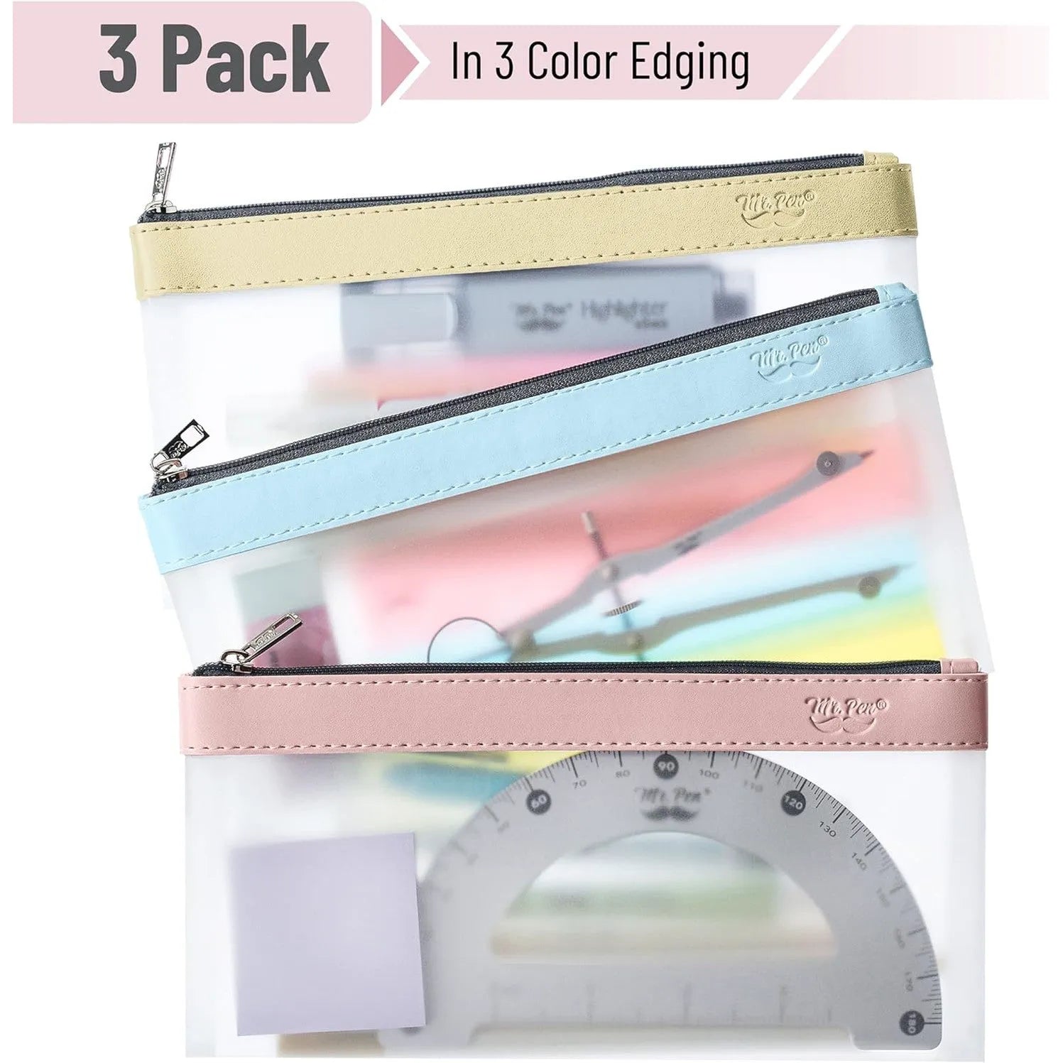 Clear Pencil Pouches (3-Pack) - Transparent TPU Zipper Bags for School, Travel & Makeup