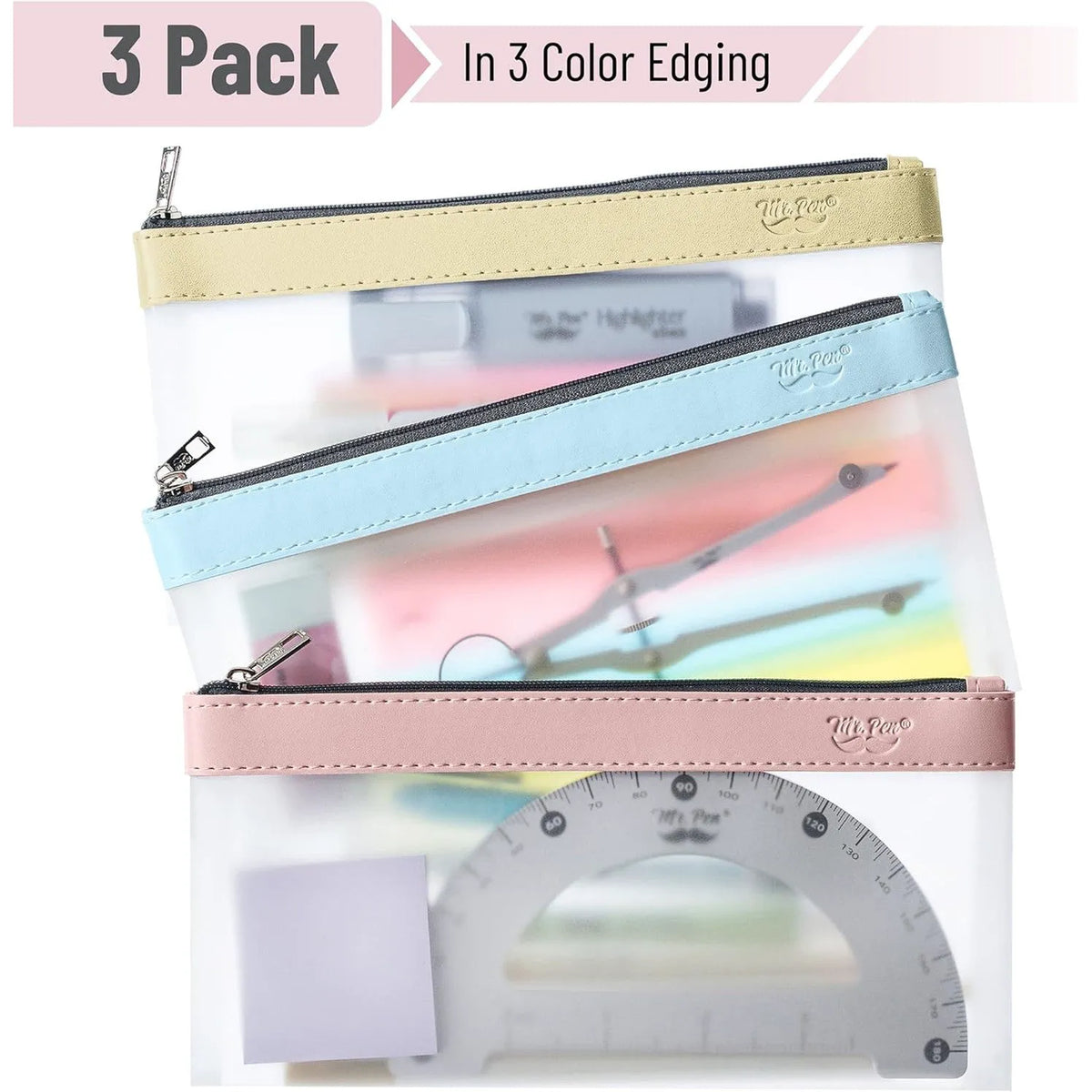 Clear Pencil Pouches (3-Pack) - Transparent TPU Zipper Bags for School, Travel & Makeup