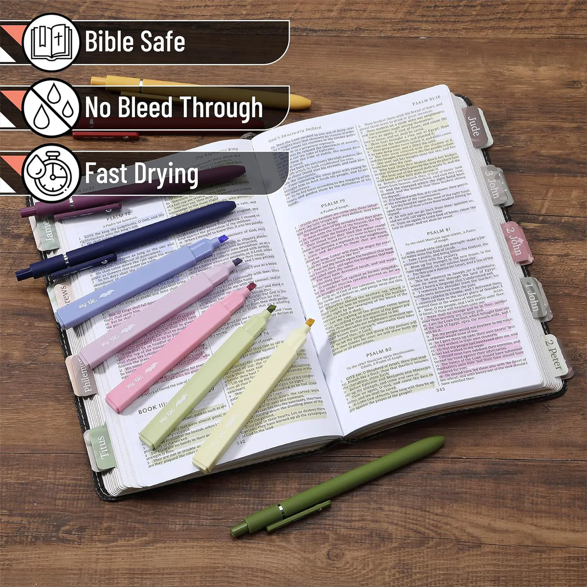 Aesthetic Bible Highlighters & Gel Pens Set - 10 Pack, No Bleed Assorted Colors, Black Ink Pens for Journaling & Study