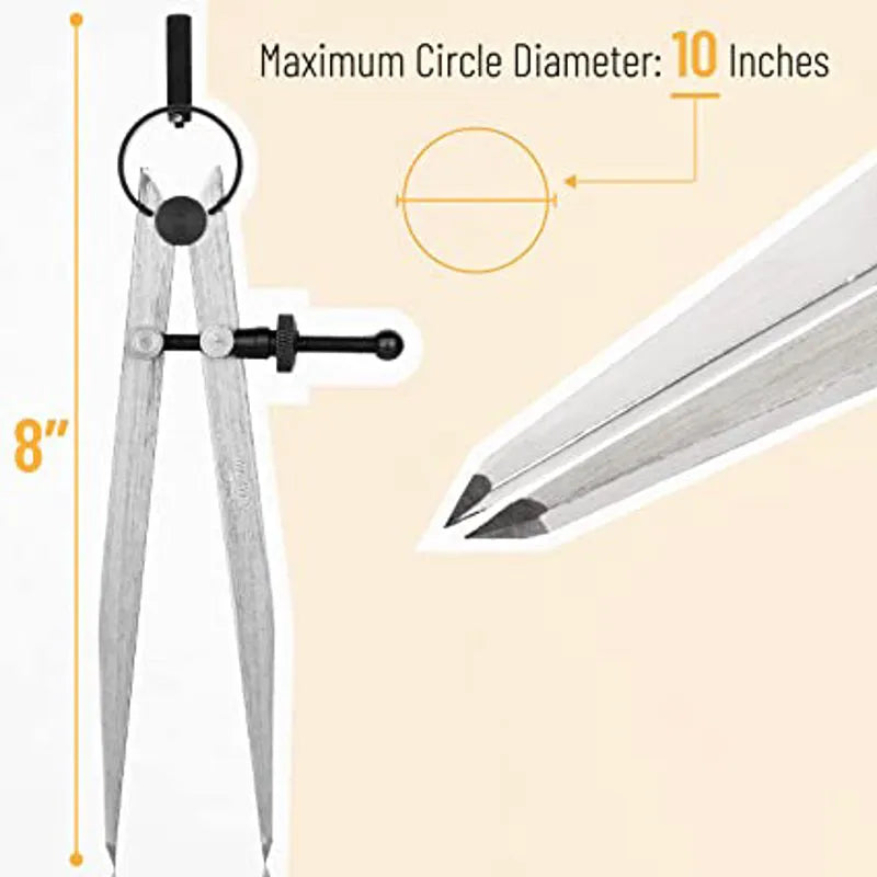 8-Inch Adjustable Leather Compass with Carbon Steel Divider