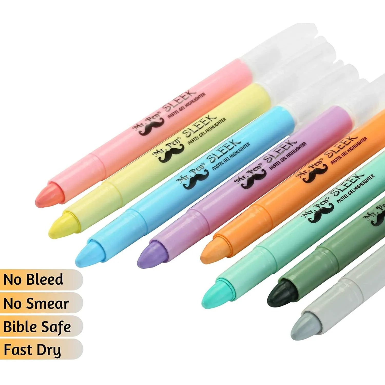 Bible Gel Highlighters, 8 Pack, Pastel Colors, No-Bleed, Twist-Up, Sharpenable Tips