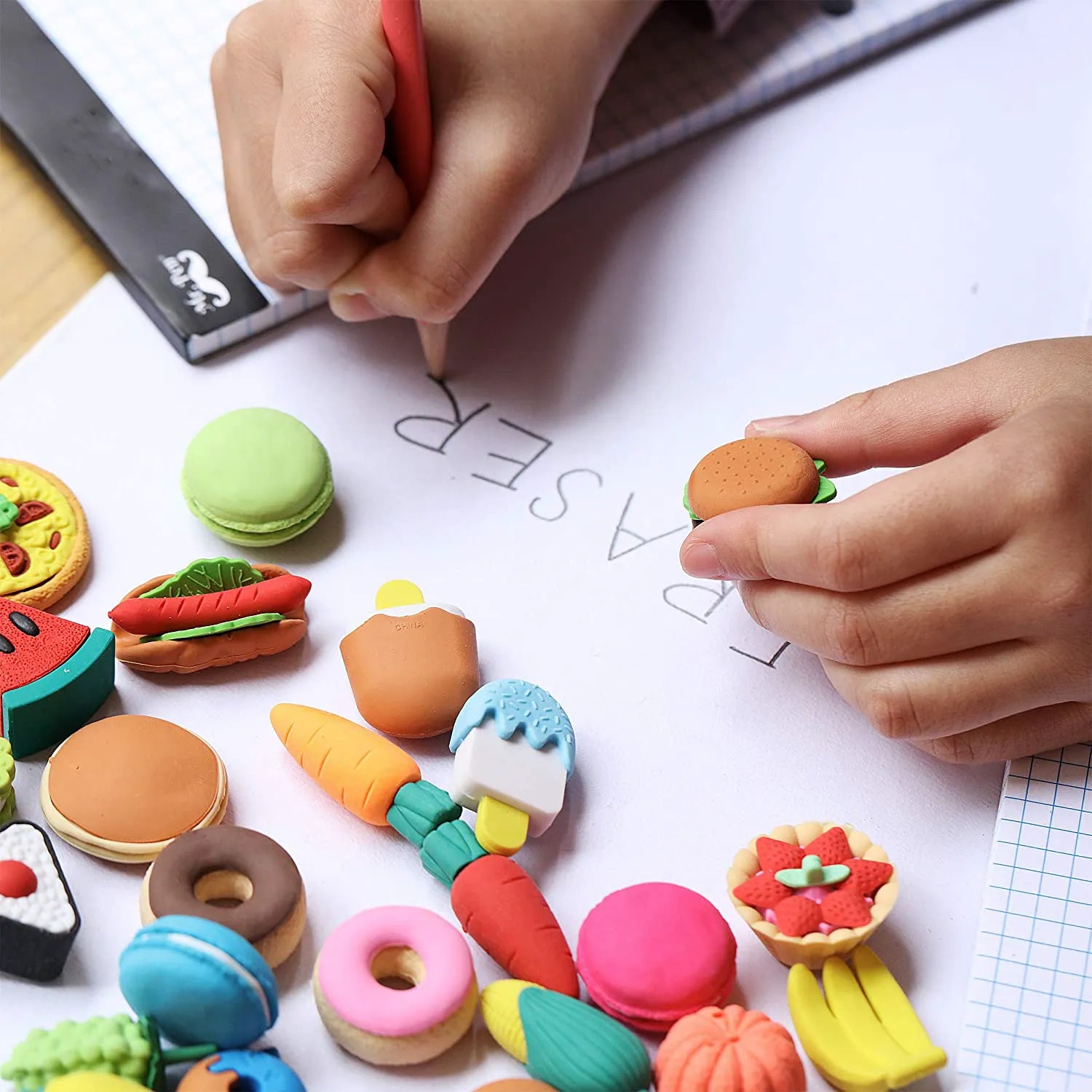 Cute Mini Food Erasers for Kids - 30 Pack of 3D Erasers