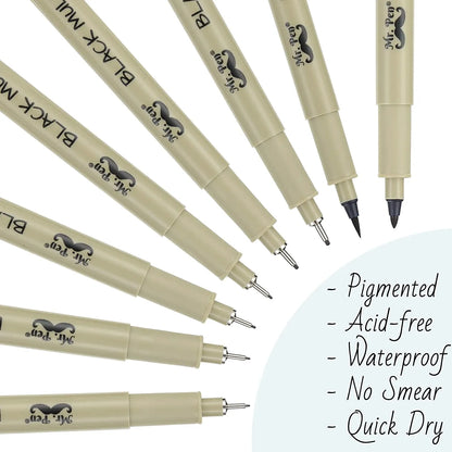 Fineliner Drawing Pens, 8 Pack Black Multiliner Set, Waterproof Ink for Sketching, Notes & Bible Journaling