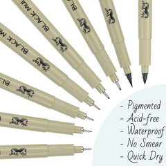 Fineliner Drawing Pens, 8 Pack Black Multiliner Set, Waterproof Ink for Sketching, Notes & Bible Journaling