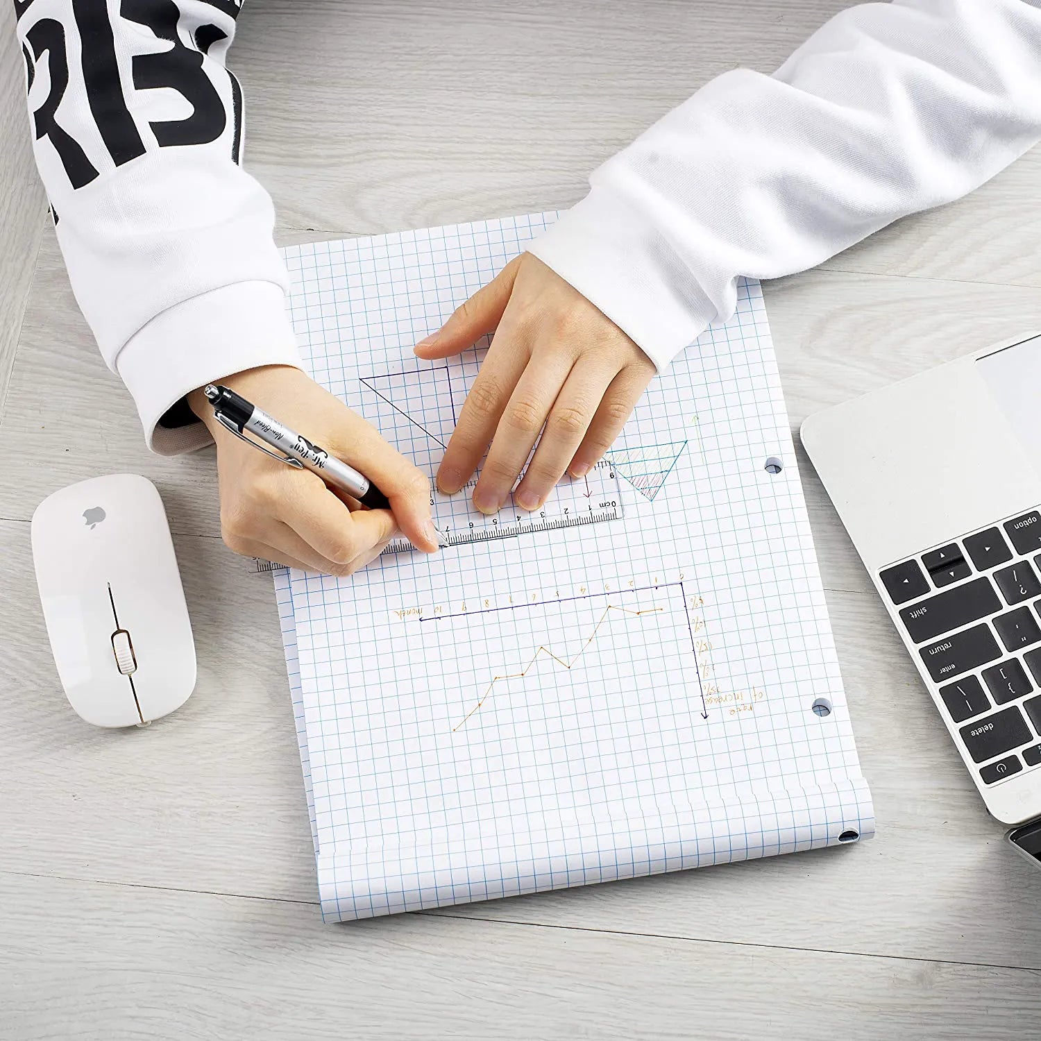 Graph Paper Pad 11x8.5, 4x4 Grid, 3-Hole Punched, 55 Sheets