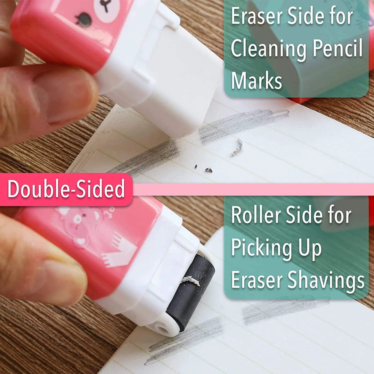 Cute Pencil Erasers for Kids - 6 Pack with Covers & Rollers