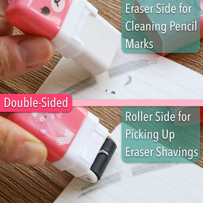 Cute Pencil Erasers for Kids - 6 Pack with Covers & Rollers