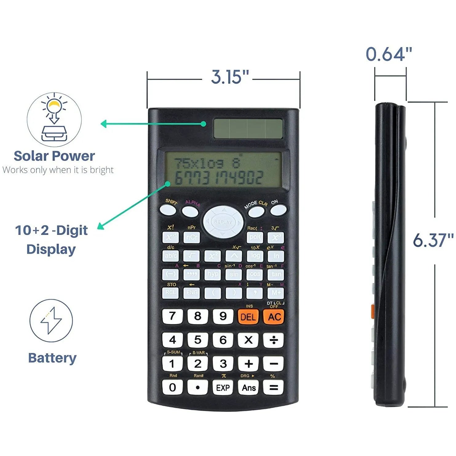 Solar Scientific Calculator with 2-Line Display, 240 Functions, and 10+2 Digits