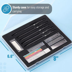 Metal Mechanical Pencil Set with Lead & Eraser Refills, 5 Sizes: 0.3, 0.5, 0.7, 0.9, 2.0 mm