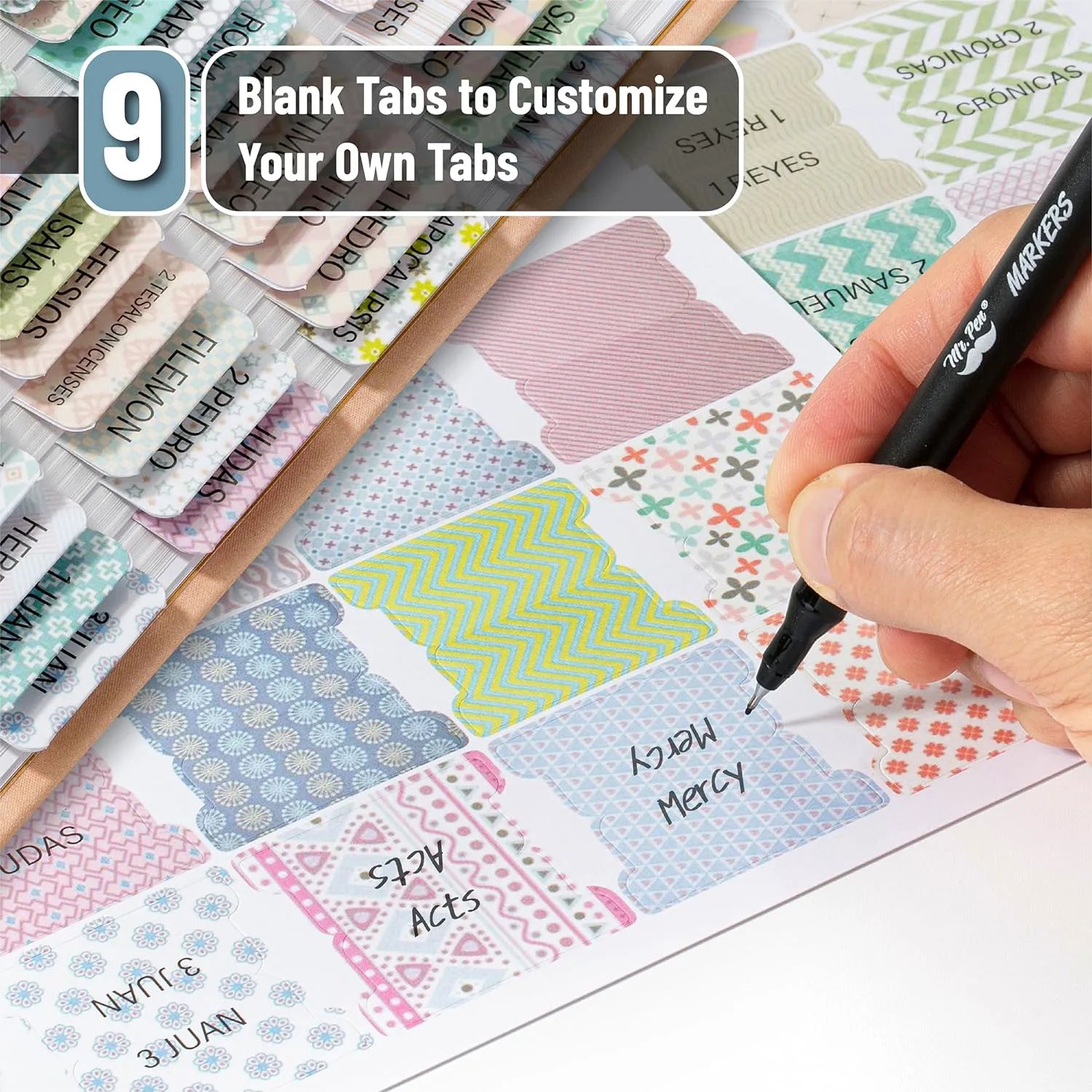 Mr. Pen Spanish Bible Tabs - 75 Laminated Index Tabs for Women and Men, Study Bible Tabs