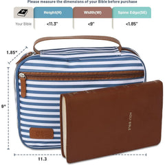 Large Canvas Bible Cover with Stripe Pattern, Handle and Pockets (11.3" x 9")