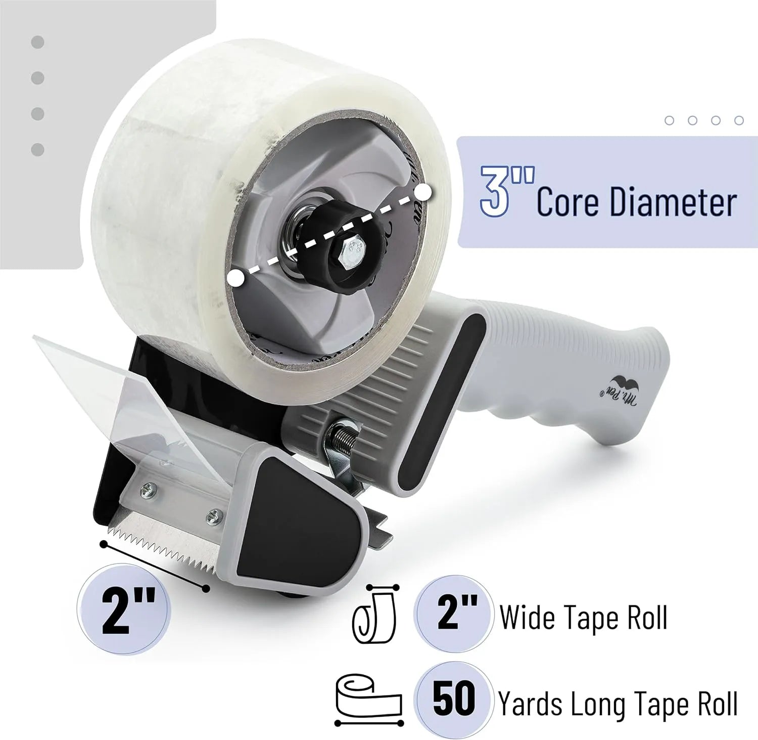 Heavy Duty 2-Inch Packing Tape Dispenser Gun (2 Pack) with 2 Tape Rolls - Black