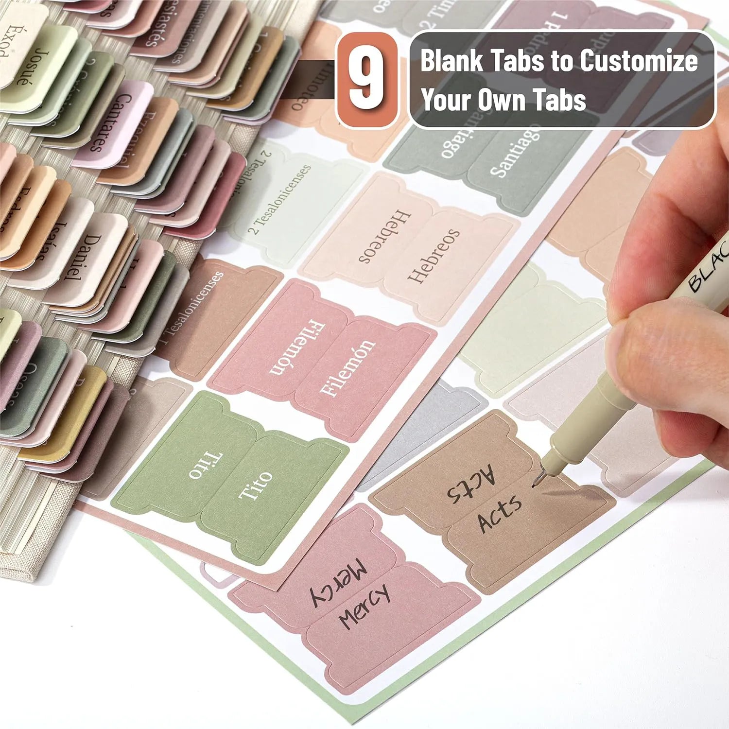 Boho Laminated Bible Tabs (75 pcs) for Old & New Testament - Easy Apply Journaling Supplies