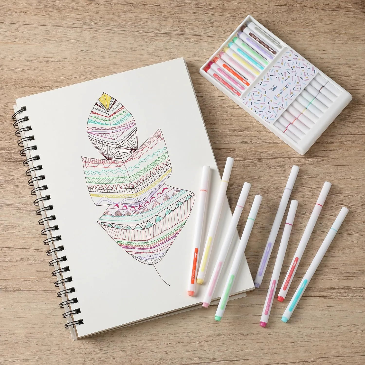 Colorful Fineliners with Stand, 10 Pack, Fine Tip Pens