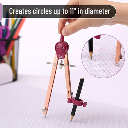 Rose Gold Drawing Compass for Geometry, Draws Up to 11 Inches