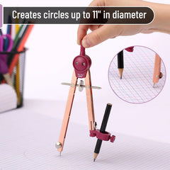 Rose Gold Drawing Compass for Geometry, Draws Up to 11 Inches